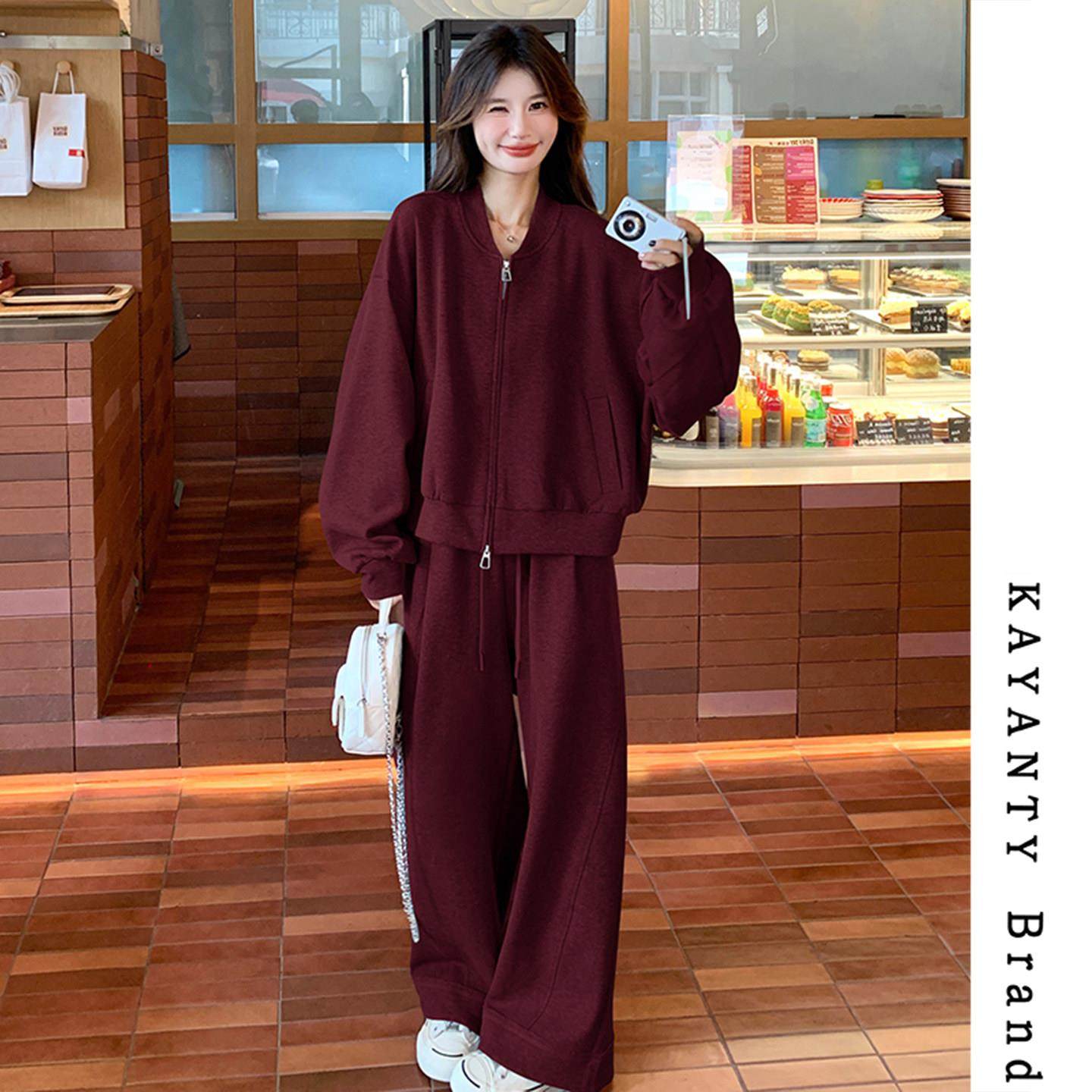 KAYANTY休闲运动卫衣套装女秋冬新款慵懒风宽松显瘦小个子两件套