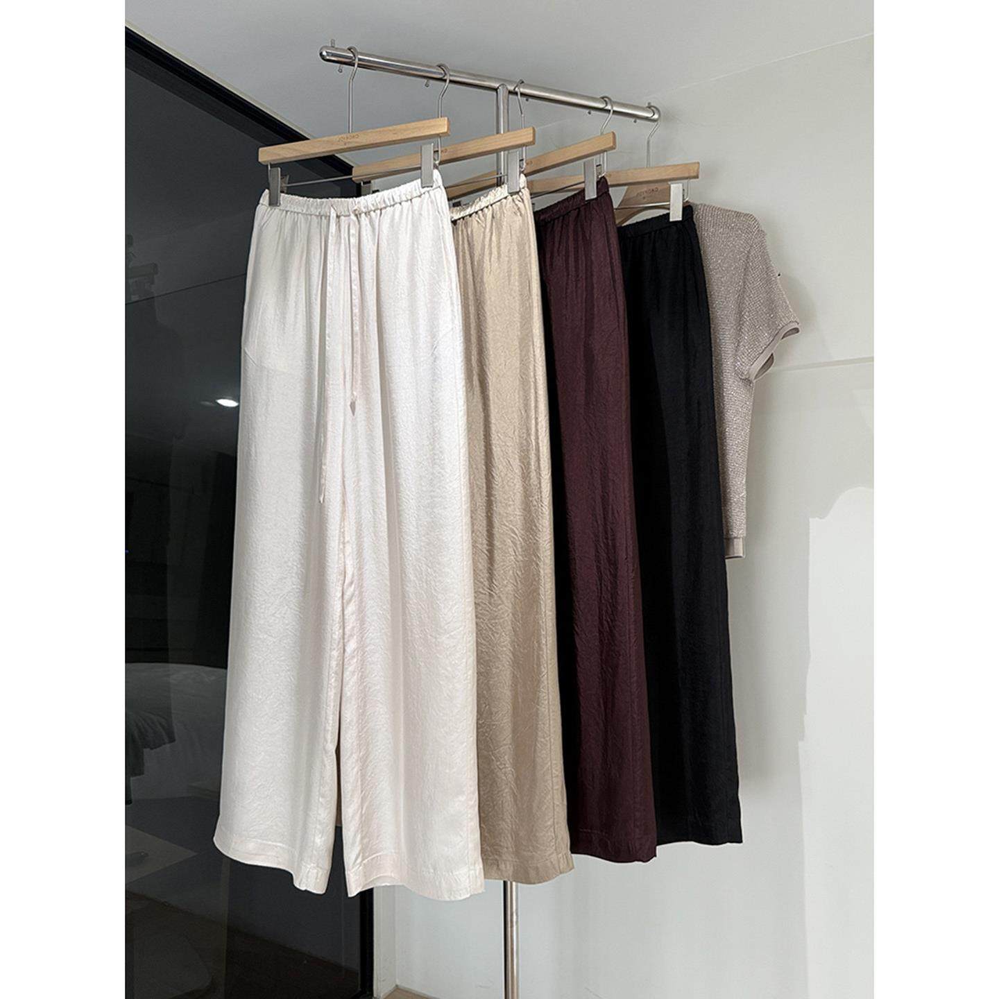 TOUCH MISS醋酸微皱肌理松紧腰舒适干丝感薄款长裤口袋阔腿裤女,女装/女士精品,休闲裤,淘宝优惠券,粉丝福利购,淘宝优惠卷