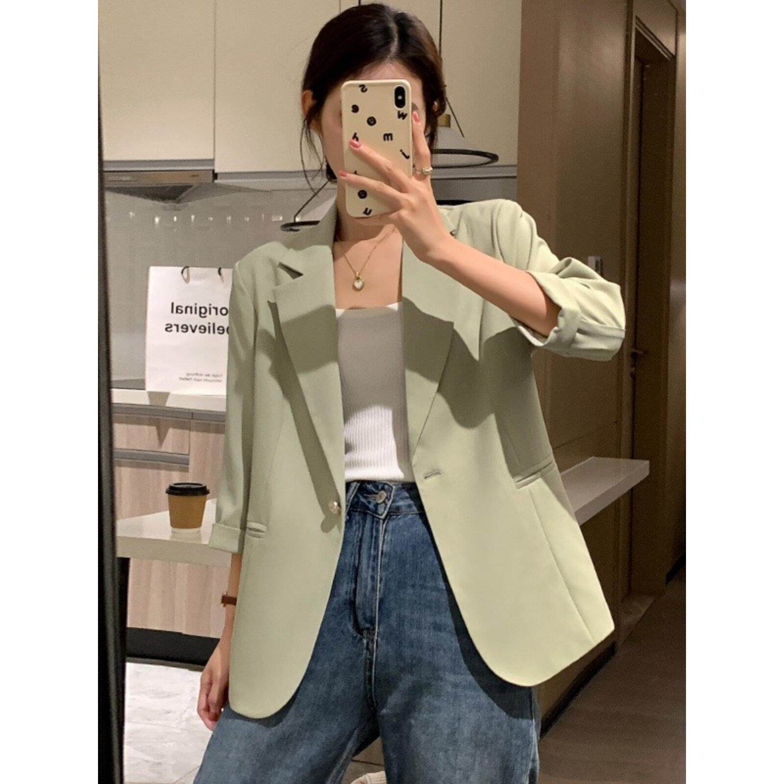 LILY MOST七分袖小西装外套女短款2025夏小个子休闲薄款西服上衣