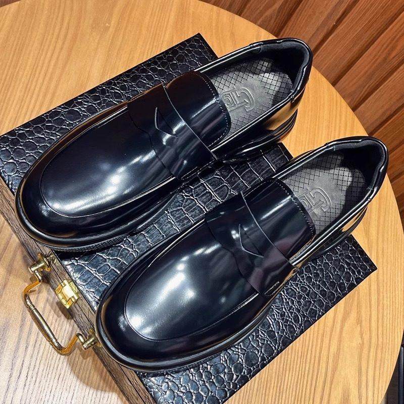 乐福鞋男亮皮英伦高级商务休闲皮鞋真皮气垫一脚蹬厚底增高豆豆鞋