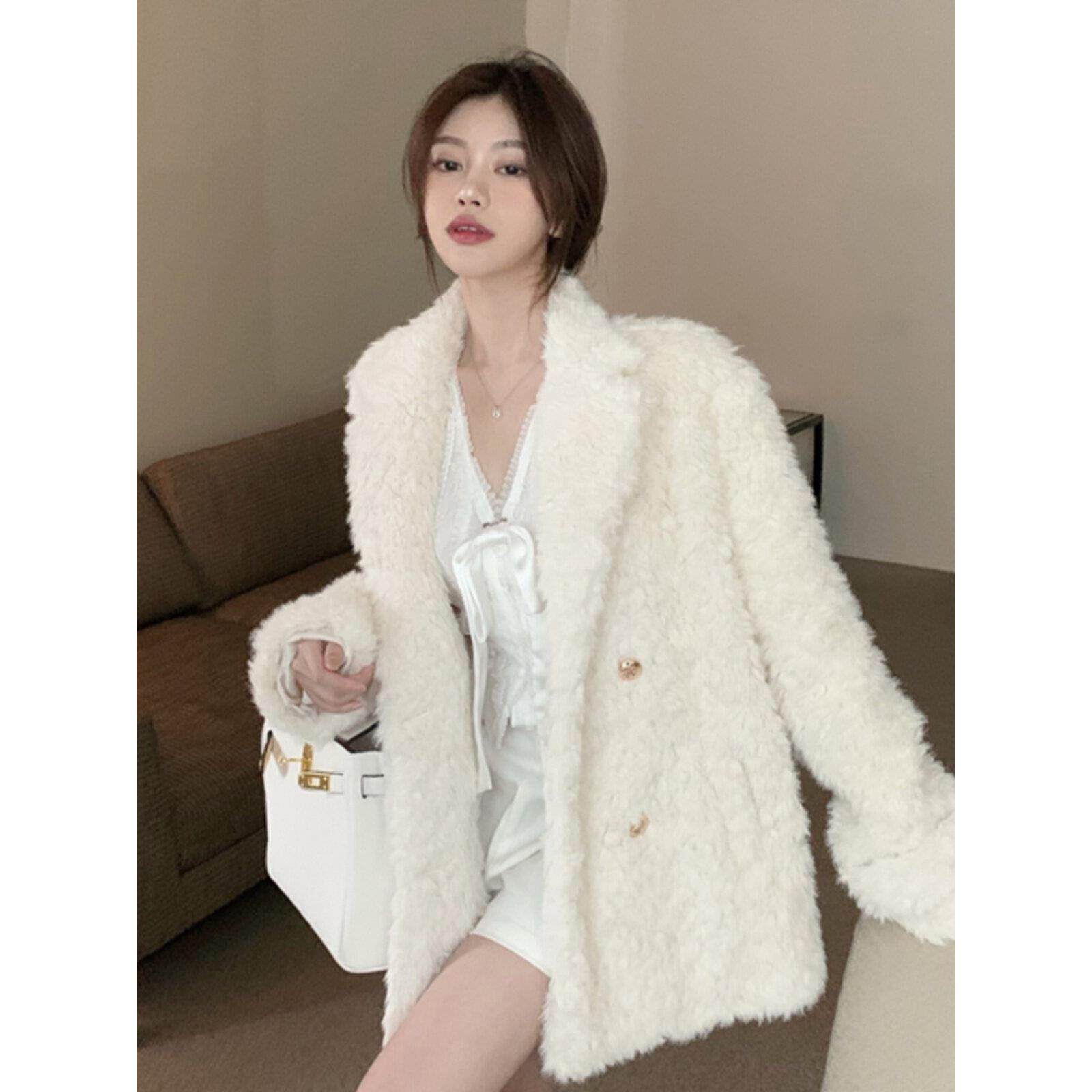 Spyb高档小香羊绒女式秋冬加厚白羊绒外套