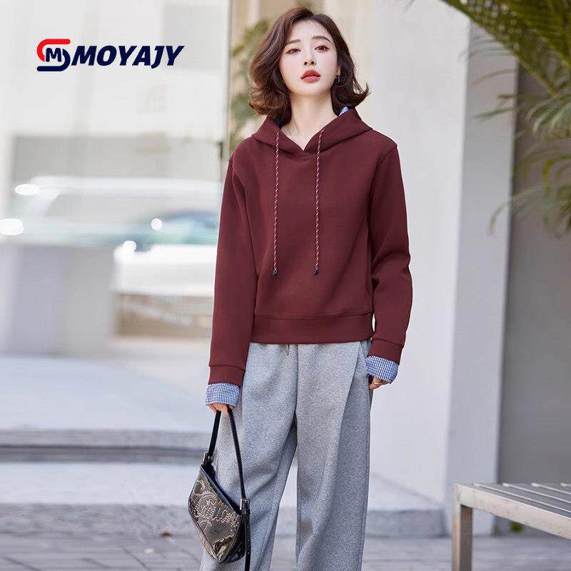 MOYAJY品牌运动服套装秋季女装两件套小个子连帽假两件卫衣裤穿搭