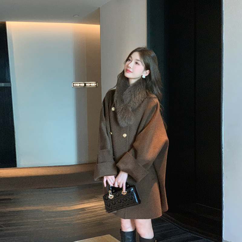 【芳华录】双面羊绒大衣女2026秋冬季新款中长款狐狸毛领毛呢外套