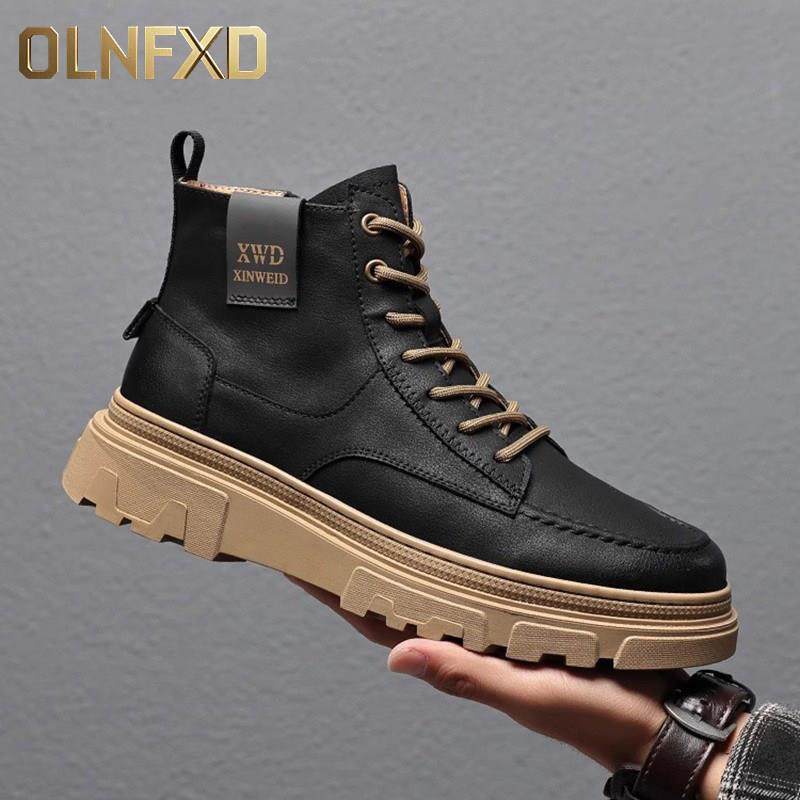2025秋冬季新款马丁靴男真皮高帮鞋男鞋加绒保暖工装男靴高邦靴子
