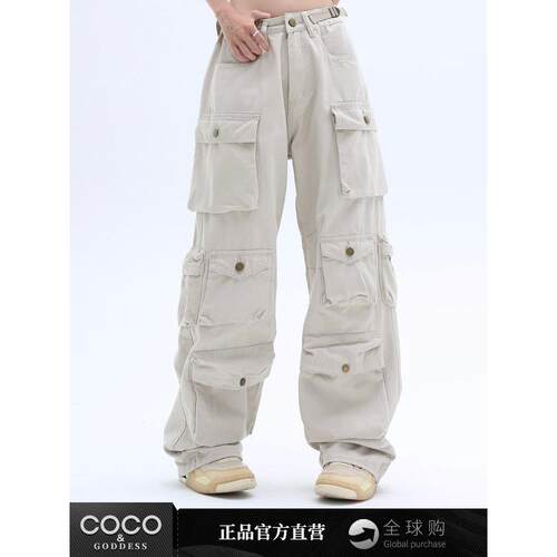 COCO&GODDESS美式潮牌工装裤女2023新款宽松直筒高腰阔腿休闲裤