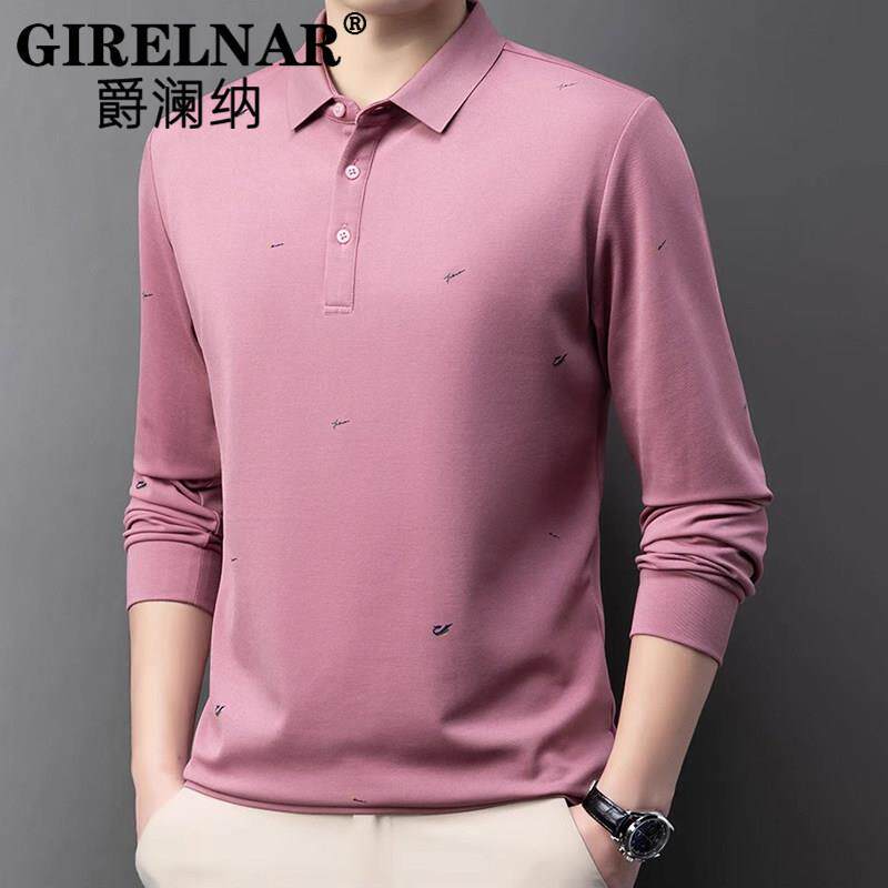 爵澜纳桑蚕丝Polo衫男士2025春秋季新款中年商务翻领休闲长袖t恤