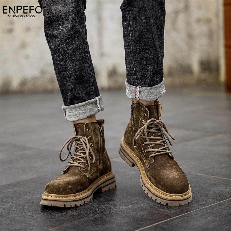 ENPEFO马丁靴男士真皮秋冬复古男靴中帮翻毛工装靴户外沙漠靴潮