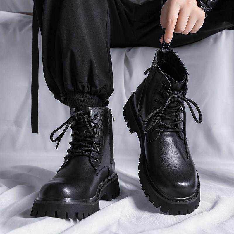 MYCOLEN轻奢品牌马丁靴男士秋冬加绒软皮高帮靴时尚英伦风厚底鞋