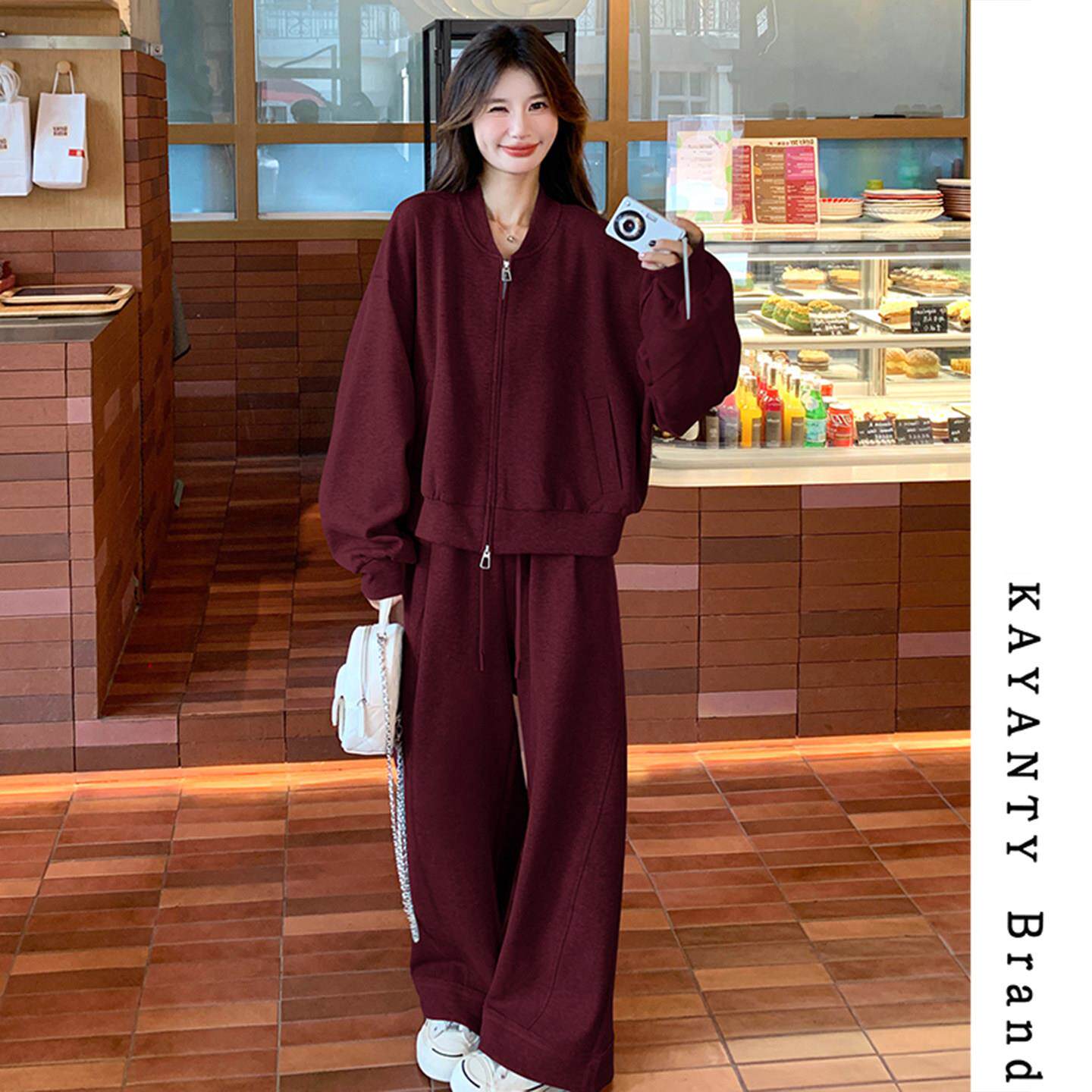 KAYANTY休闲运动卫衣套装女秋冬新款慵懒风宽松显瘦小个子两件套