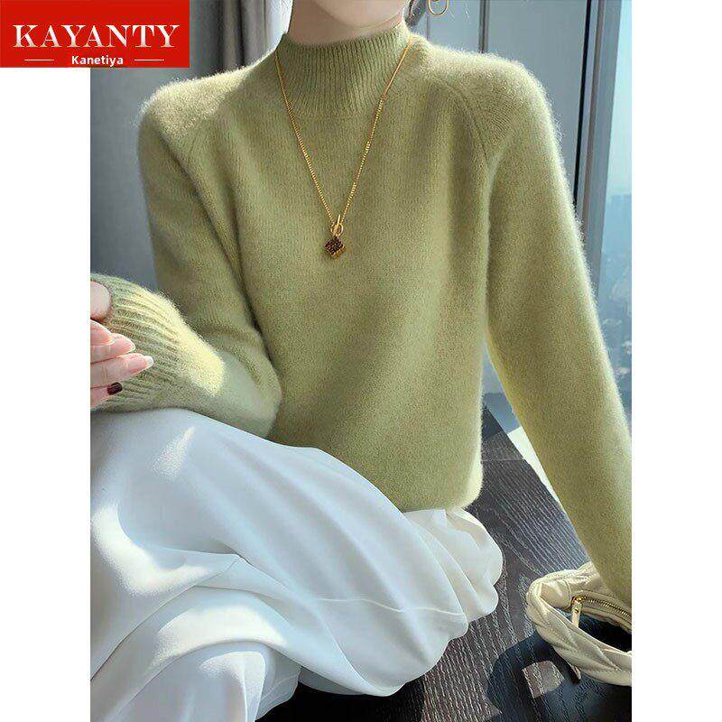 KAYANTY秋冬新款半高领100%纯羊毛衫宽松加厚套头内搭毛衣打底衫