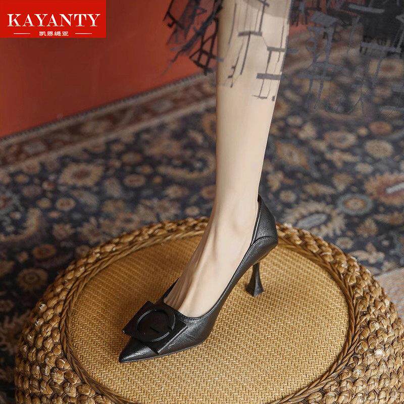 KAYANTY软皮不磨脚真皮小码女鞋黑色高跟鞋新款细跟职业工作单鞋