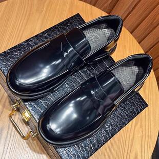 乐福鞋男亮皮英伦高级商务休闲皮鞋真皮气垫一脚蹬厚底增高豆豆鞋