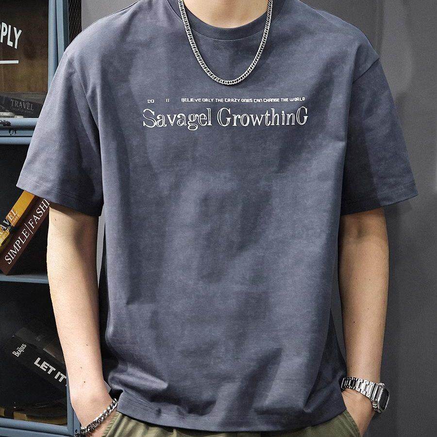 BellerLee 300g纯棉短袖t恤男2025新款宽松大尺码覆古重磅印花半