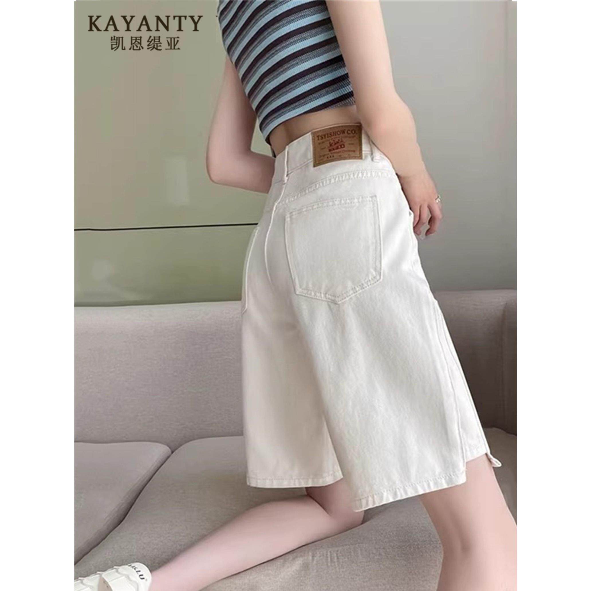 KAYANTY港味五分牛仔短裤女夏季薄款高腰宽松显瘦直筒阔腿5分裤