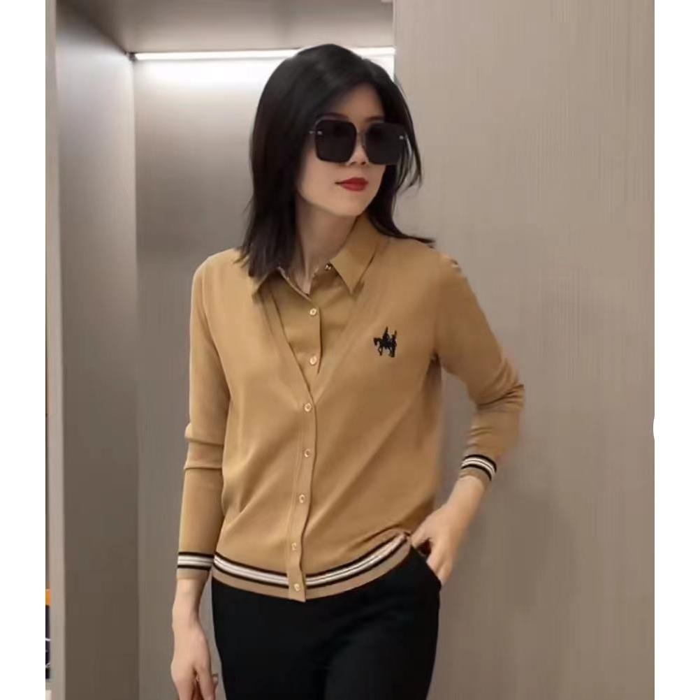 英伦2026春季新款女装老钱风显瘦针织衫假两件打底衬衫毛衣OL上衣