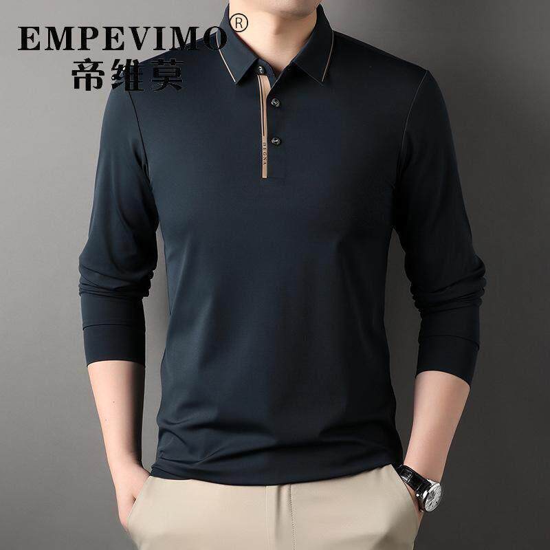 帝维莫2025春季新款男士高级感翻领长袖t恤休闲纯色抗皱polo衫