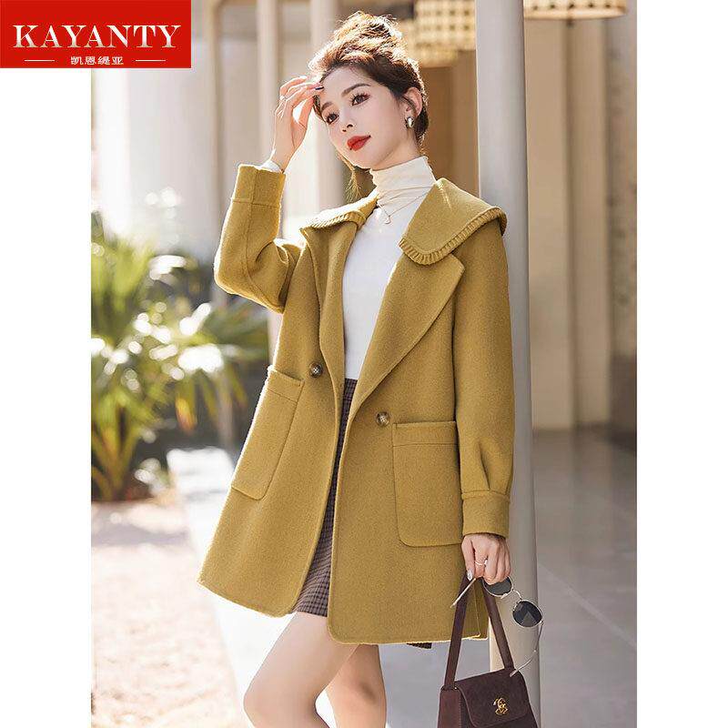 KAYANTY双面羊毛大衣女短款2025春秋新款高级感小个子毛呢外套潮