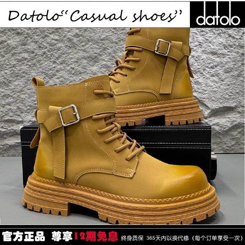 黑色马丁靴男2025冬季新款英伦风高帮大黄靴子男厚底内增高工装靴