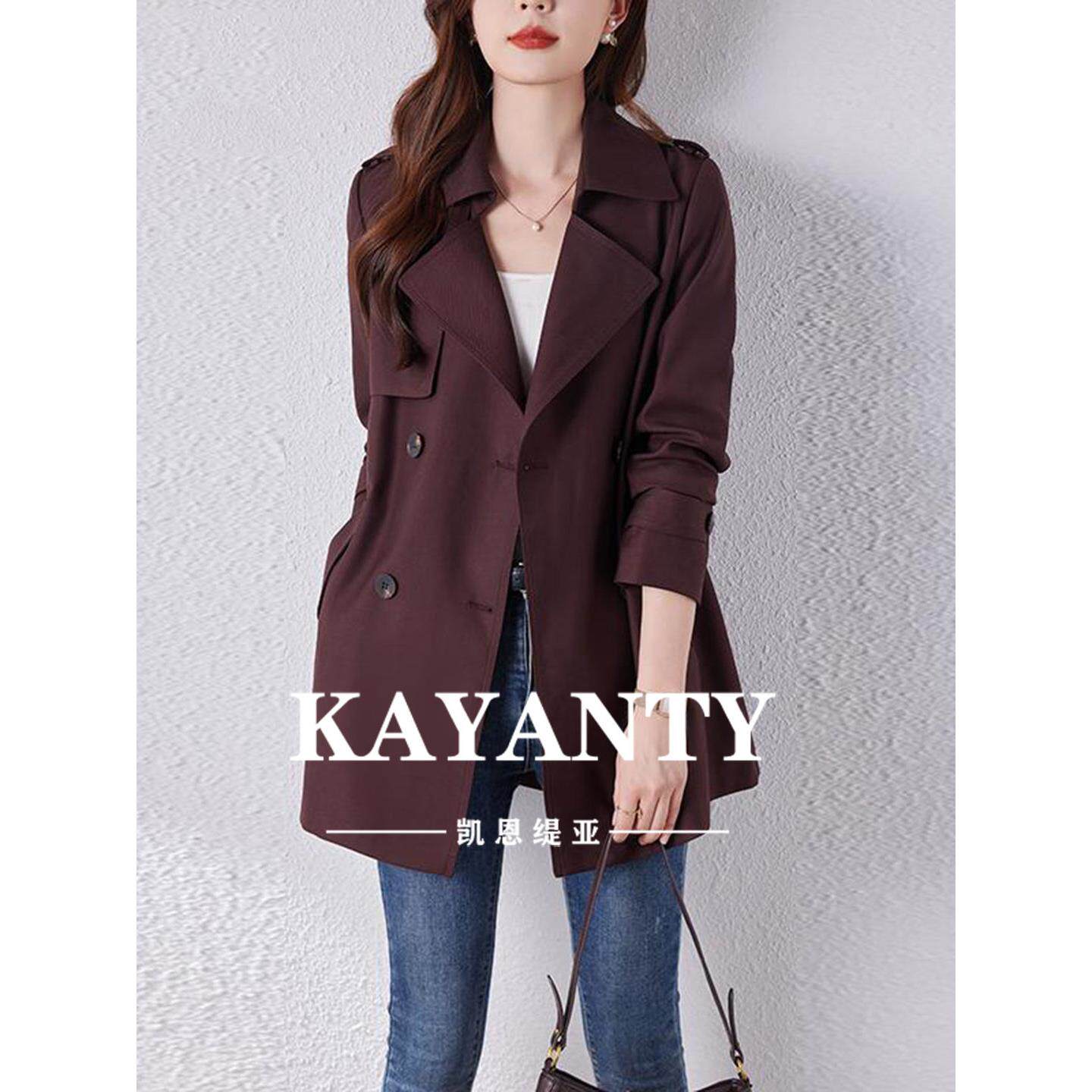 KAYANTY秋季装短款时尚小个子英伦风新款高端安可拉红风衣外套潮