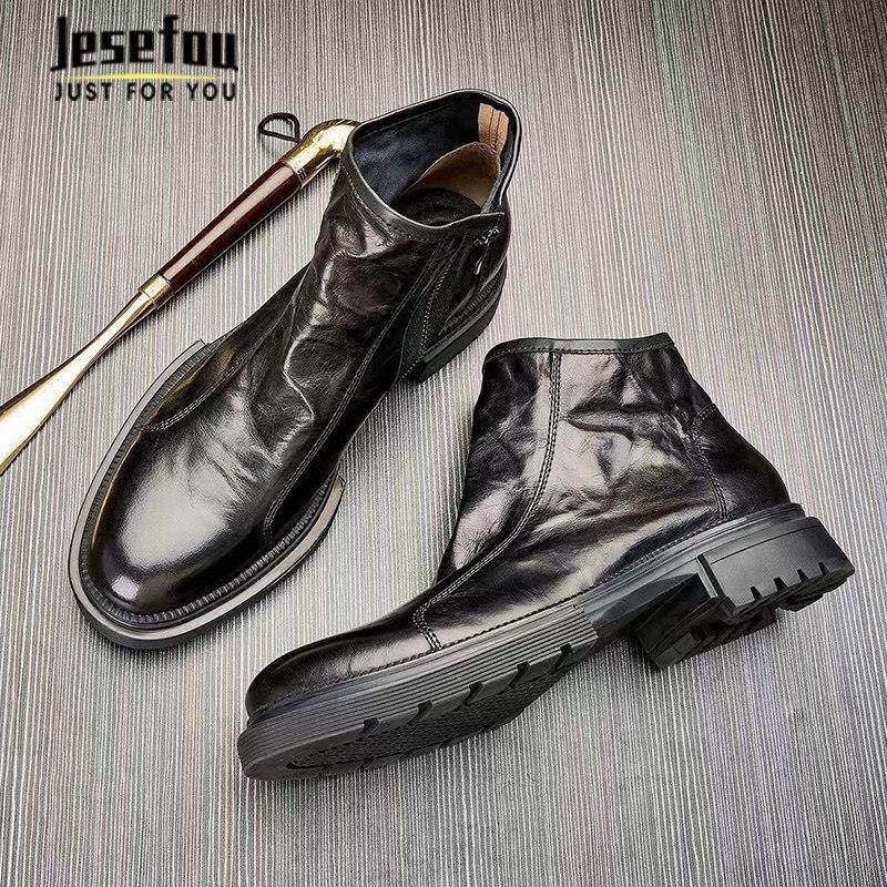 Jesefou高端奢侈切尔西靴秋冬真皮英伦高帮皮靴商务休闲马丁靴男