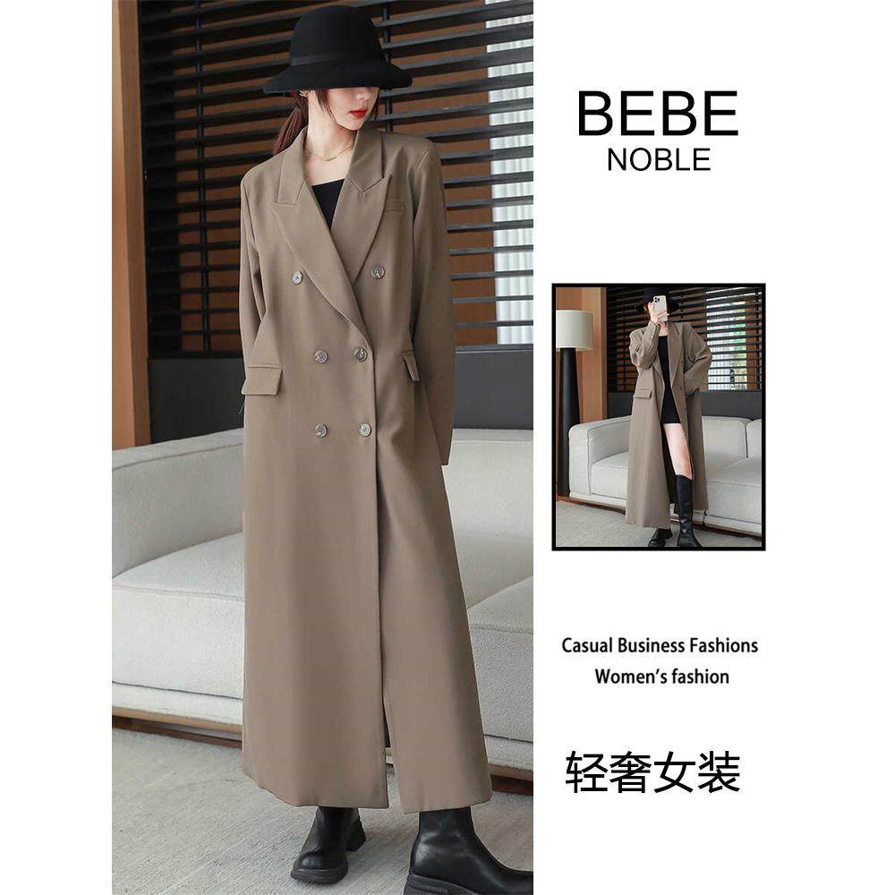 BEBE NOBLE长款西装风衣外套女2025秋冬季高端显瘦英伦风过膝大衣,女装/女士精品,常规大码外套,淘宝优惠券,粉丝福利购,淘宝优惠卷