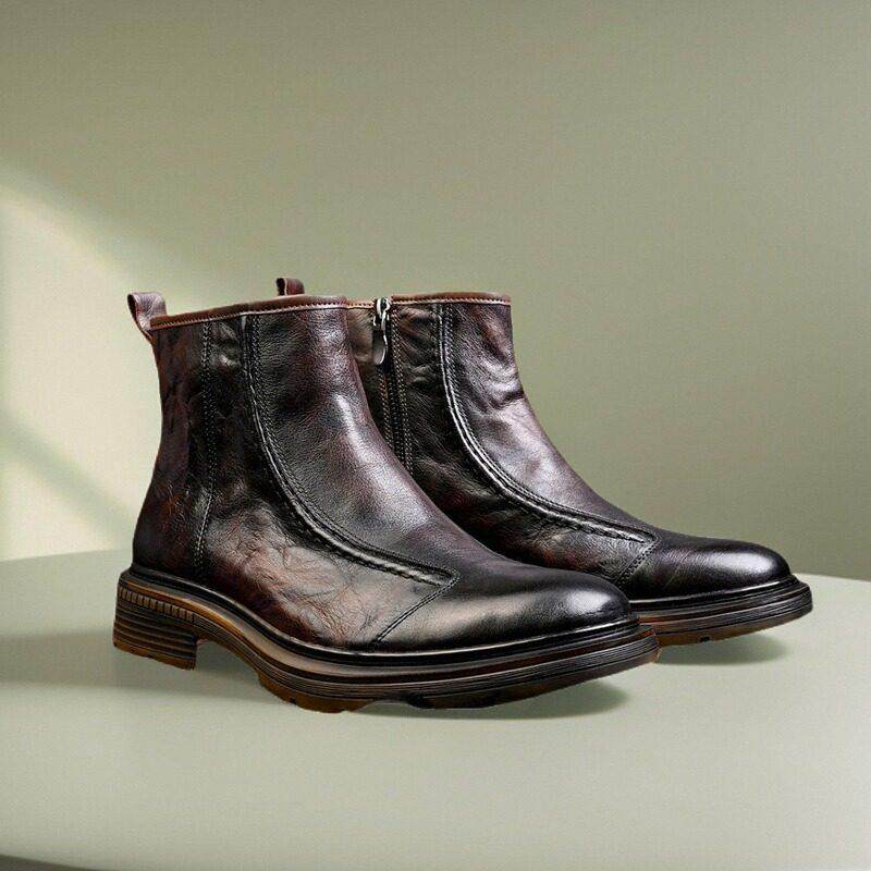 手工加绒男鞋商务切尔西男靴真皮靴子英伦风侧拉链马丁靴软底皮靴