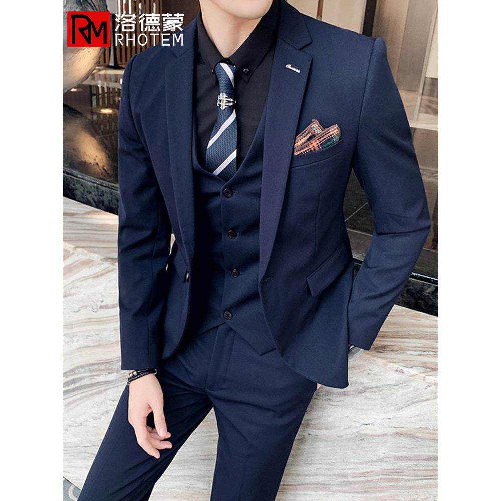 洛德蒙西装套装男士韩版修身新郎结婚礼服商务正装英伦灰色西服男