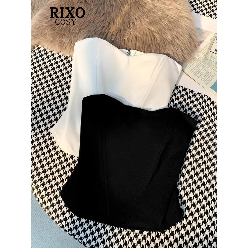 RIXO COSY鱼骨小吊带背心女夏外穿辣妹抹胸一字肩防走光露肩上衣
