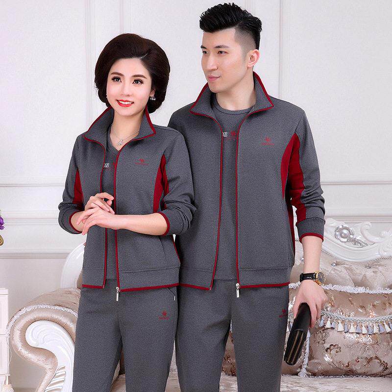 中老年情侣运服动套装2025春秋季新款男女士加大码宽松休闲三件套