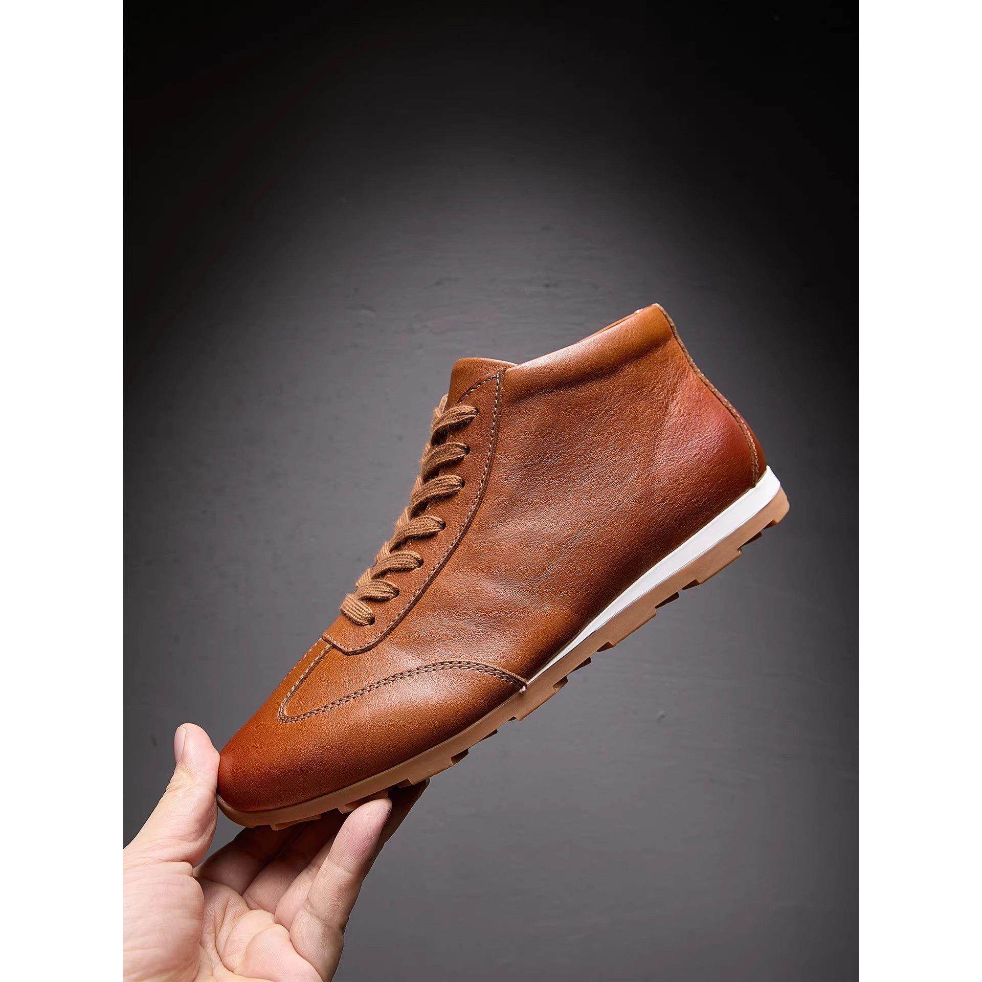 Touch Miss秋季高帮鞋男2025新款真皮覆古马丁靴阿甘圆头休闲短靴