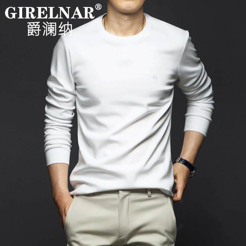 爵澜纳2025春季新款纯色长袖t恤男休闲时尚打底衫圆领卫衣男