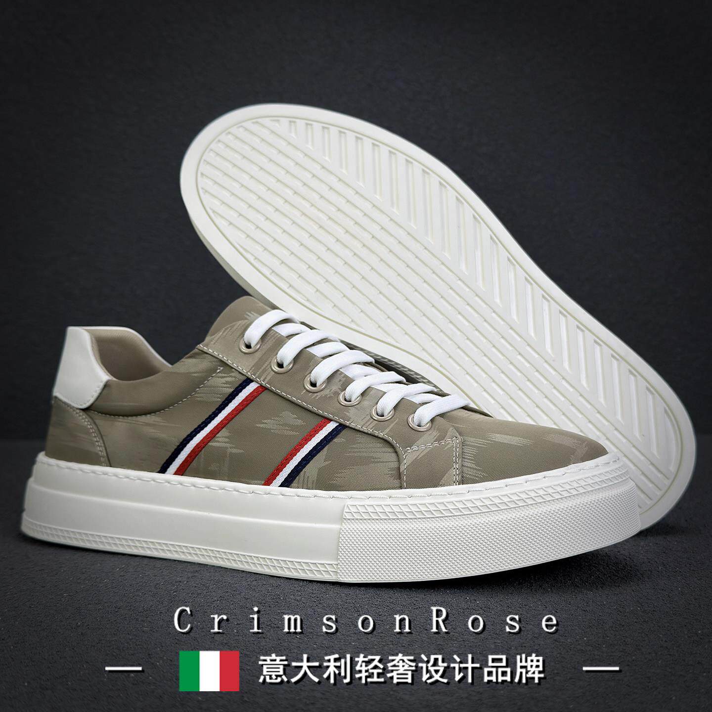 CR轻奢2026新款厚底帆布冰丝透气休闲鞋男士一脚蹬潮牌板鞋欧洲站