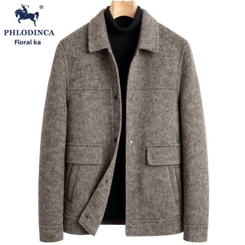 PHLODINCA 秋冬双面羊绒大衣男外套短款可脱卸羽绒内胆羊毛呢夹克