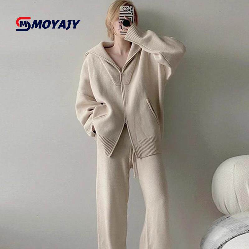 MOYAJY品牌休闲运动套装女春秋冬季新款时尚加厚针织卫衣两件套潮