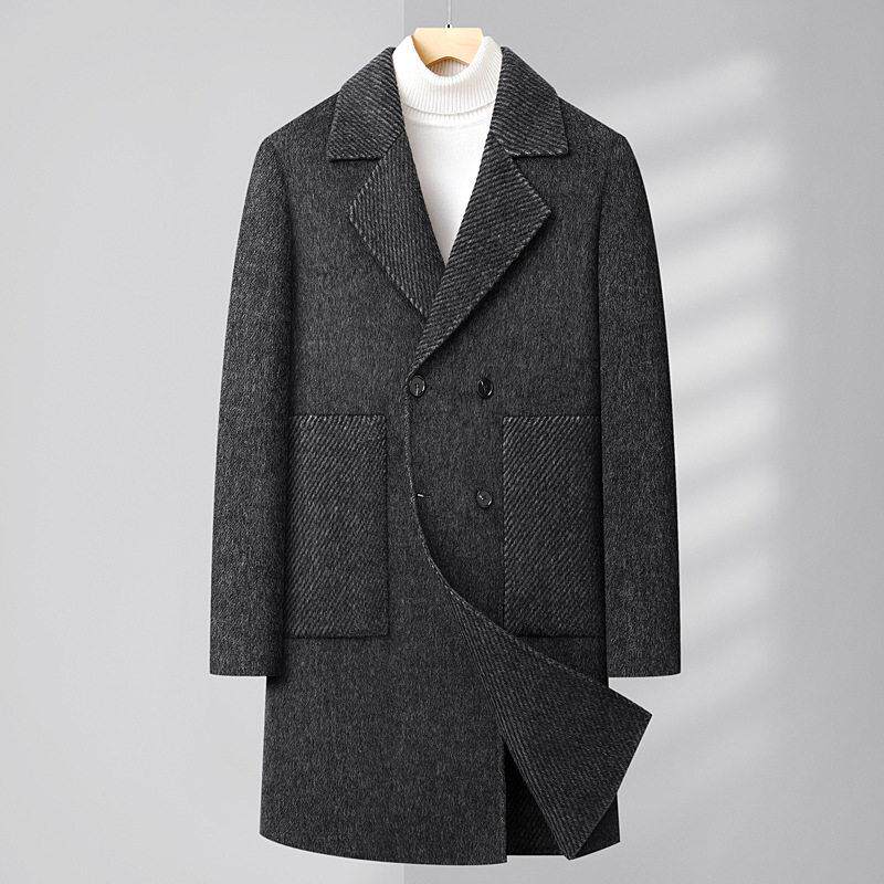 中年男士双面羊毛羊绒大衣中长款2025年春秋季春款高级感羊毛风衣