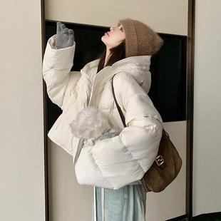 SPYB白色短款可拆卸羽绒服女2025冬季新款小个子加厚面包服外套潮
