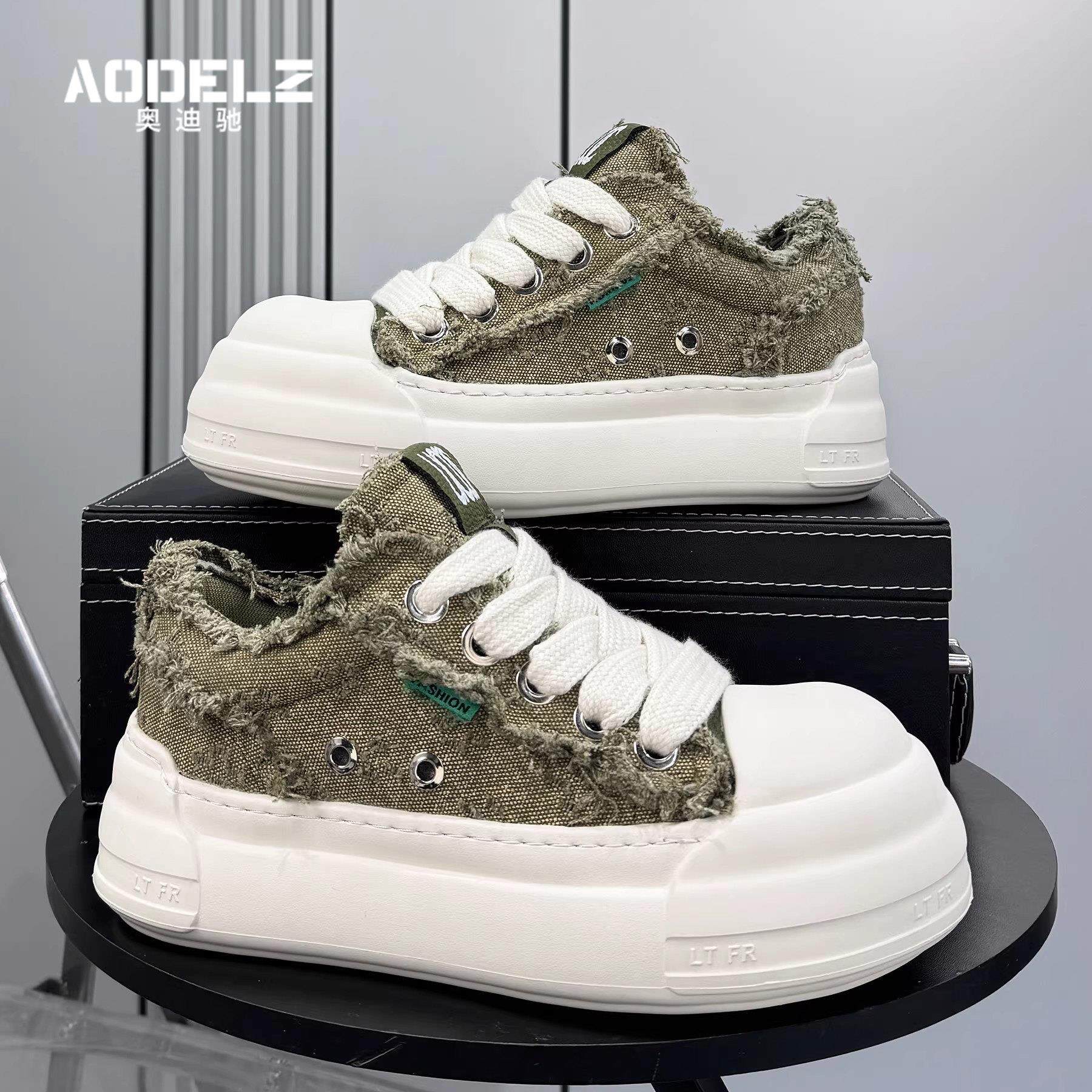 厚底大头鞋男2026新款超火米奇鞋潮牌板鞋帆布透气内增高休闲鞋子