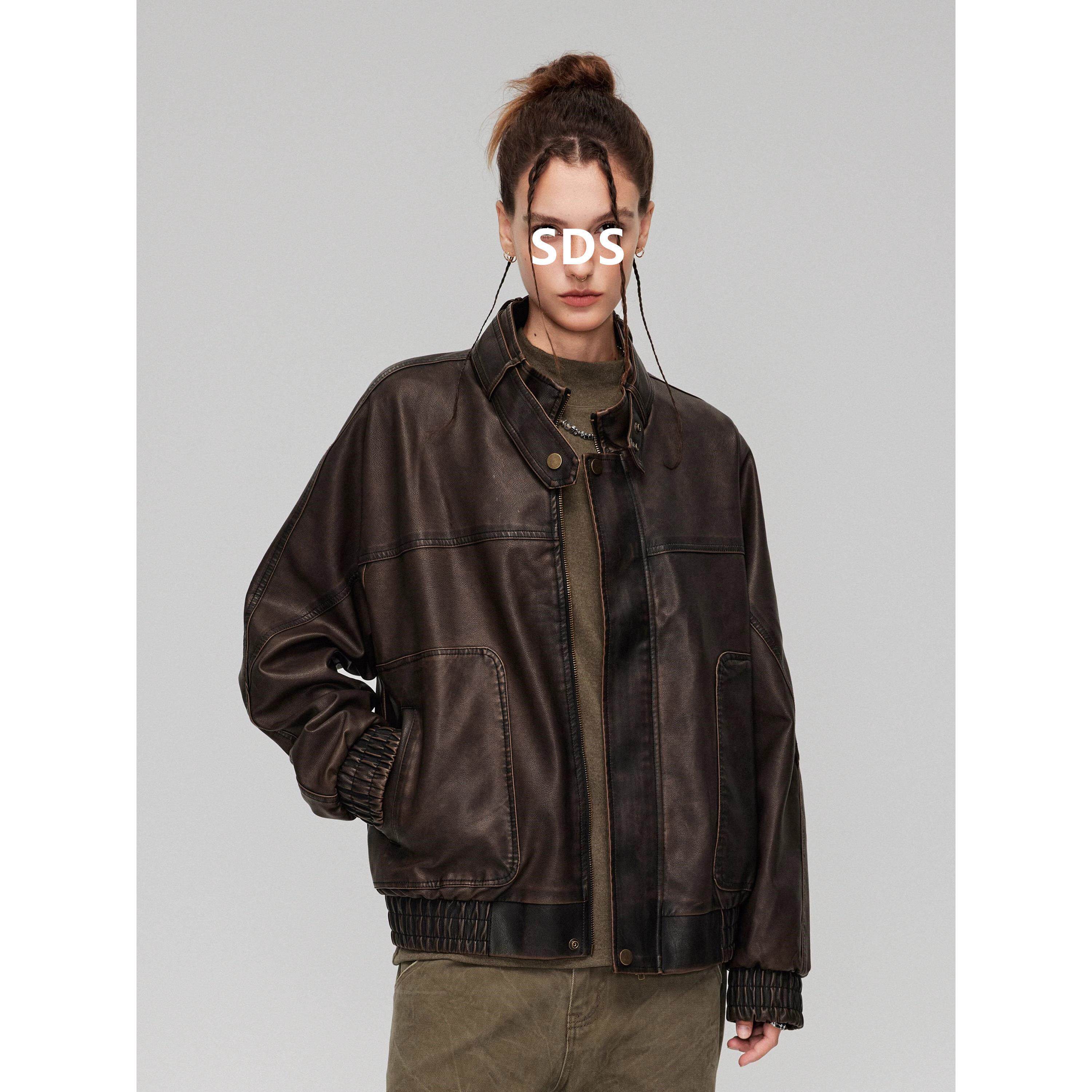 美拉德皮衣外套男秋冬季2025新款痞帅立领机车服真皮覆古做旧夹克