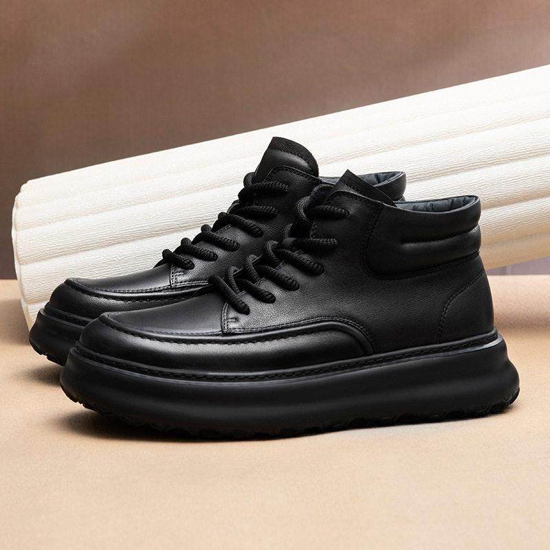 新款高帮男靴真皮百搭男鞋厚底增高轻便软底牛皮休闲马丁靴意大利