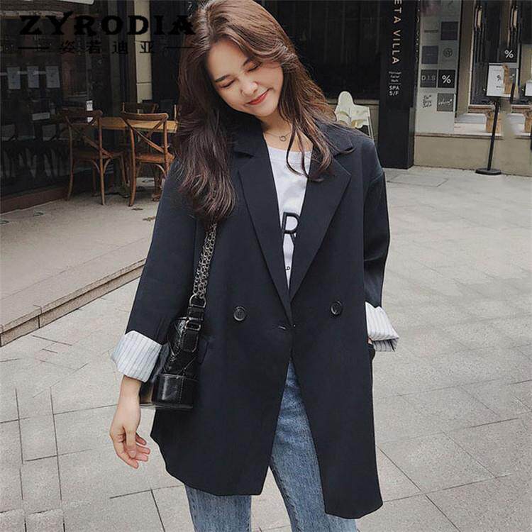 Zyrodia 黑色网红chic小西装外套女宽松韩版春秋新款港风复古西服