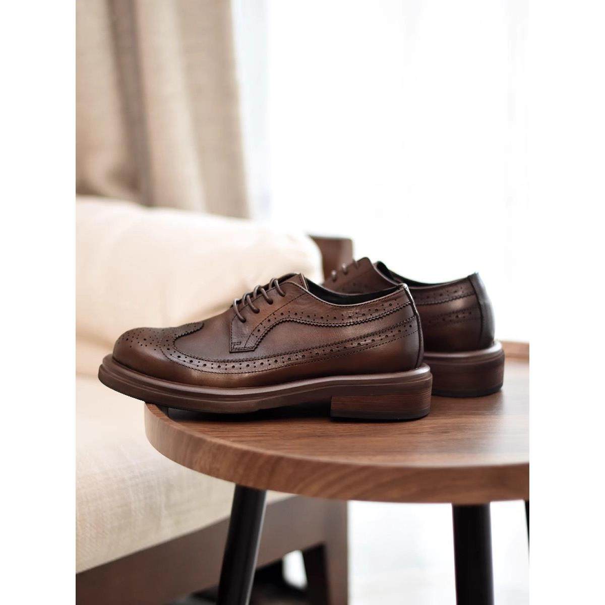 增高4.5CM英伦覆古手工真皮大头鞋男厚底圆头德比商务休闲皮鞋男