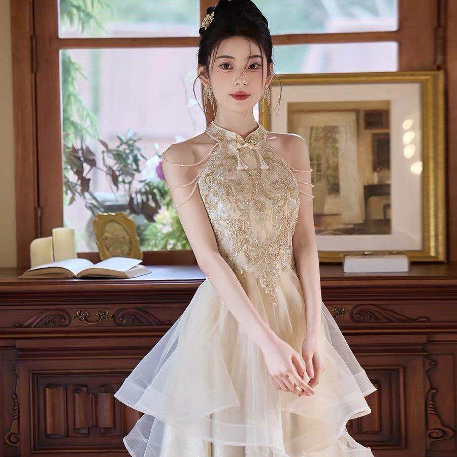 法国Lemond tajoes新中式敬酒服新娘2026新款香槟色轻奢晚礼服女