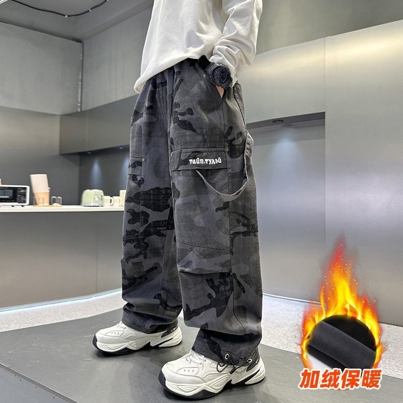男童迷彩工装裤春秋款2025新款帅气中大童宽松裤子男孩秋冬长裤潮