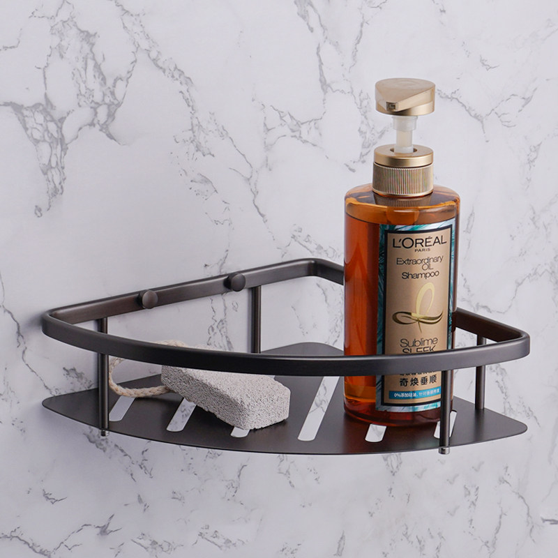 卫生间洗发水沐浴露架浴室置物角架冲凉淋浴房三角形双层网篮枪灰