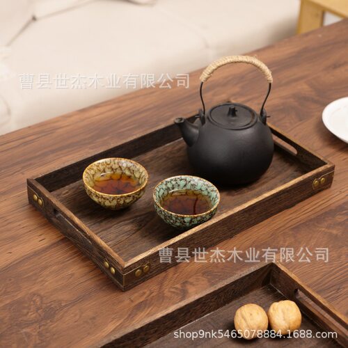 现货复古木质烧色茶盘家