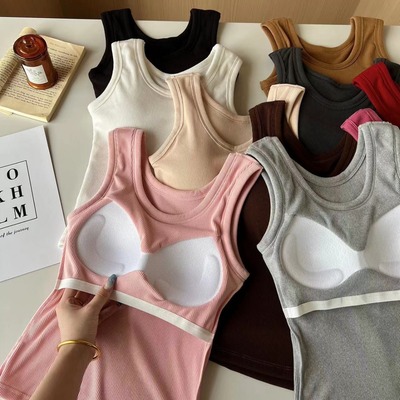 秋冬螺纹德绒加厚保暖背心女内外穿辣妹显瘦无袖吊带打底长款内衣