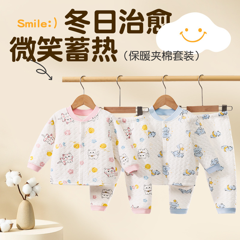2478秋冬新款宝宝棉服套装男女童棉衣棉裤婴儿纯棉保暖衣夹棉居家
