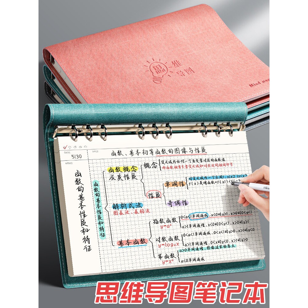 思维导图笔记本子A4大号活页夹网格康奈尔本子软皮面B5上翻线圈本