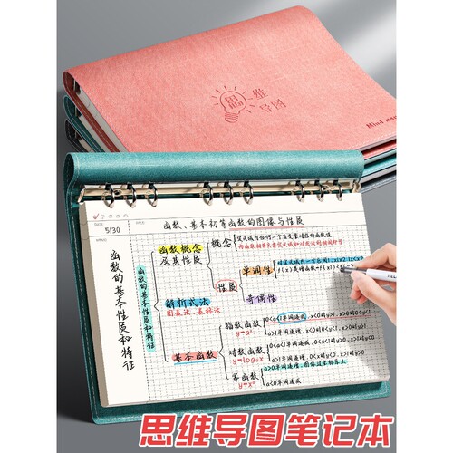 思维导图笔记本子A4大号活页夹网格康奈尔本子软皮面B5上翻线圈本