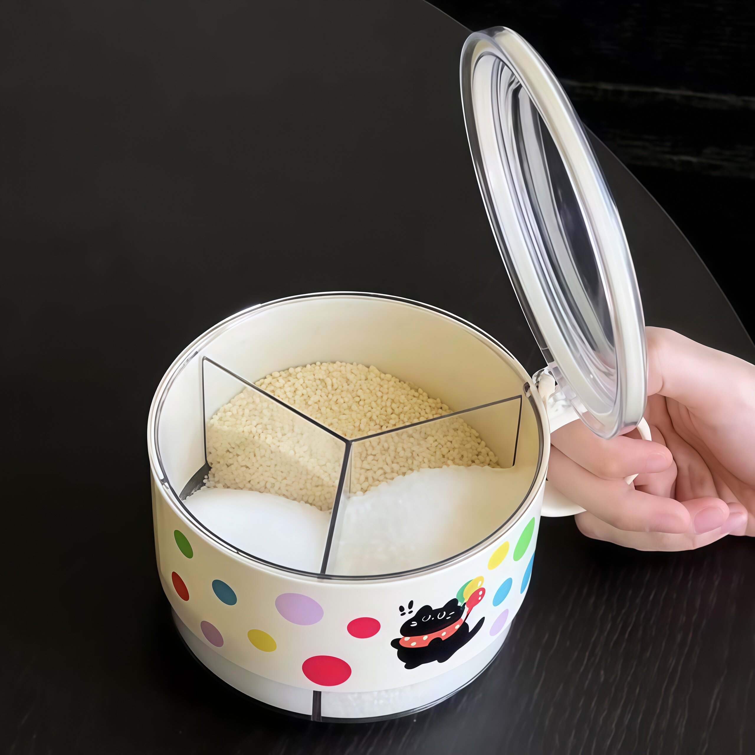 调料分隔盒佐料味精盐罐厨房三分格调料罐带勺防潮密封调料收纳盒